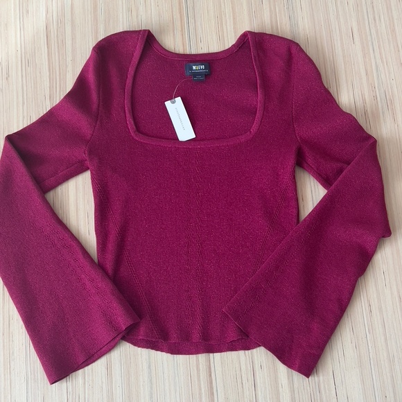 NWT MAEVE by Anthropologie sweater M bell sleeve square neck metallic holidays - Picture 2 of 8